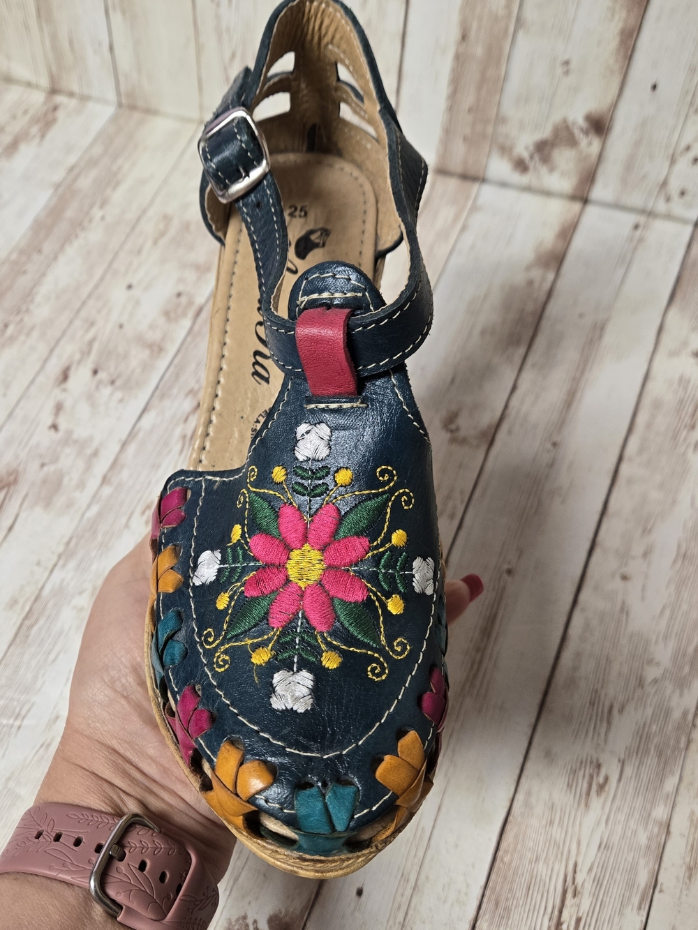 AmeriKa Collection Teal Embroidered Boho Espadrille Wedge Sandals Sz 25 (US 8) - Picture 10 of 16